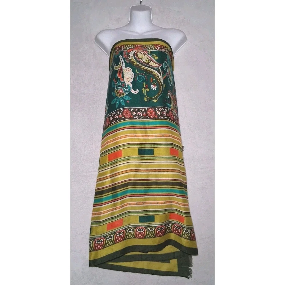 ASMI  70% Cashmere 30% Silk Paisley Vibrant Color Striped Wrap Scarf Shawl
